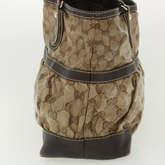 GUCCI GG Canvas Tote Bag Coated Canvas Beige Dark Brown Auth am3623