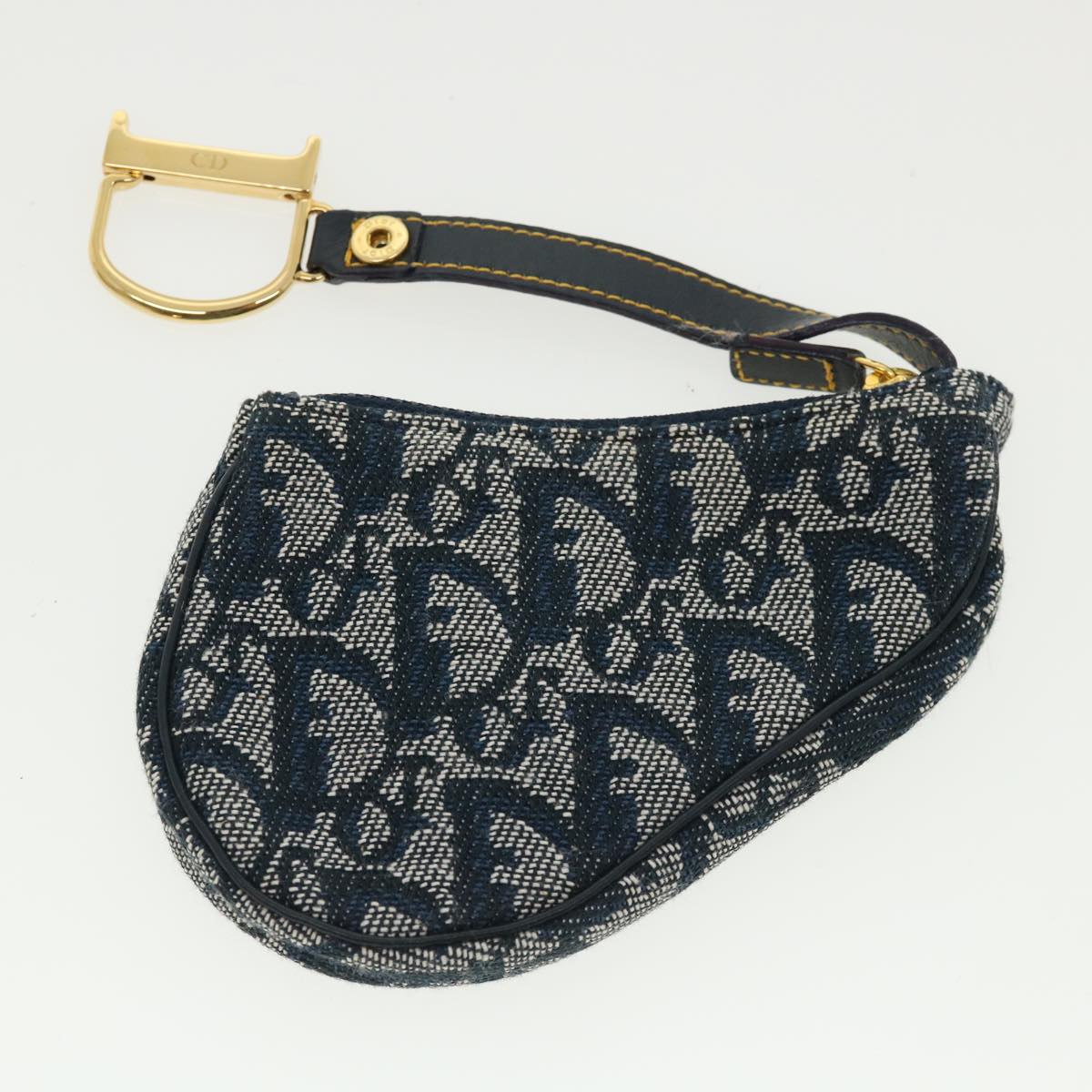 Christian Dior Trotter Canvas Saddle Coin Purse Navy Auth am3626 - 0