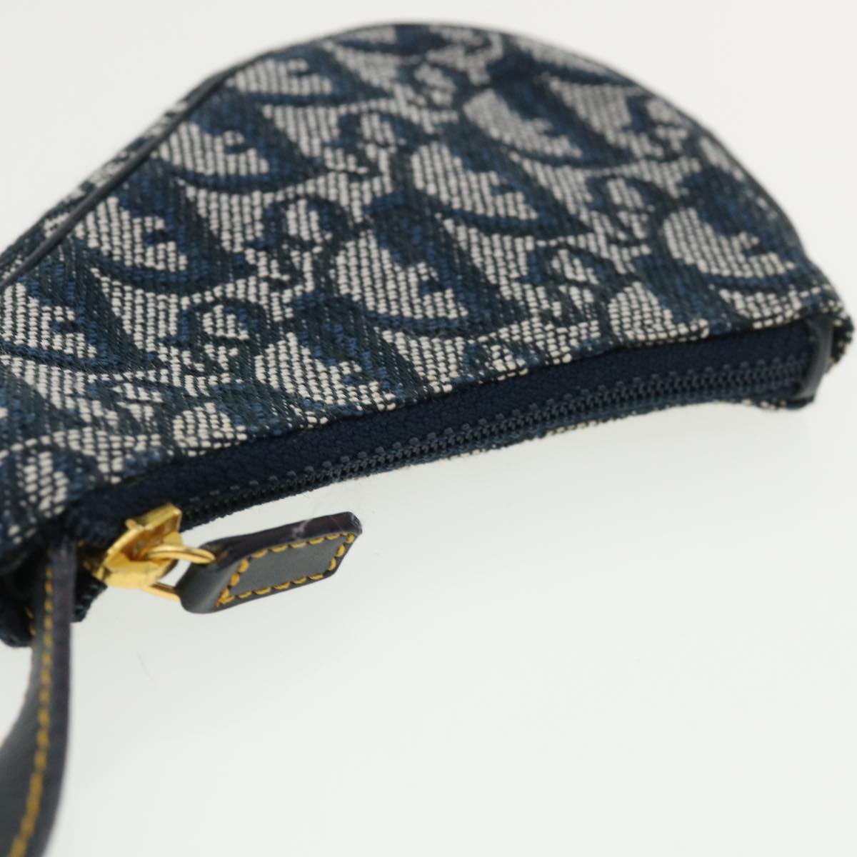 Christian Dior Trotter Canvas Saddle Coin Purse Navy Auth am3626