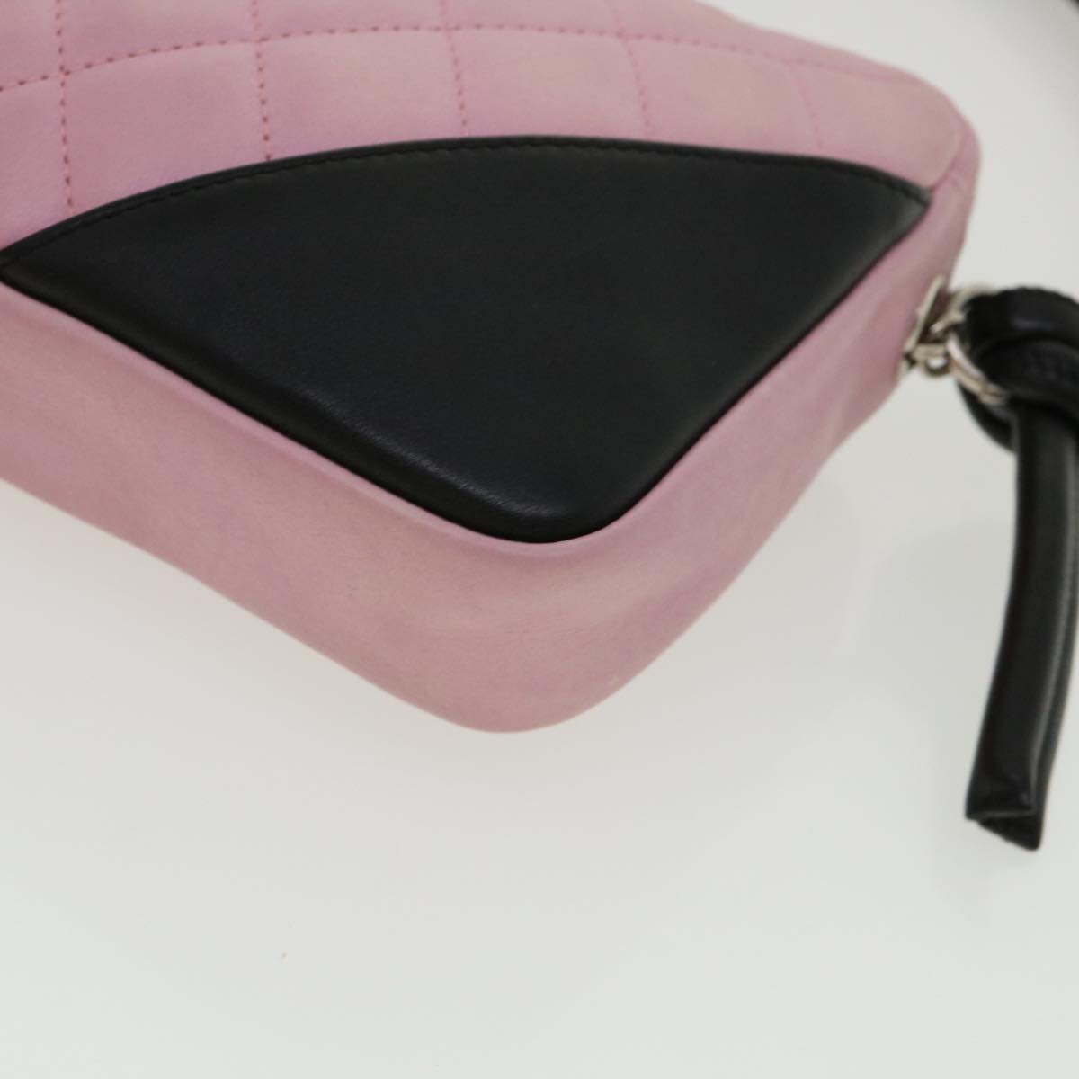 CHANEL Cambon Line Shoulder Bag Leather Pink CC Auth am3640A