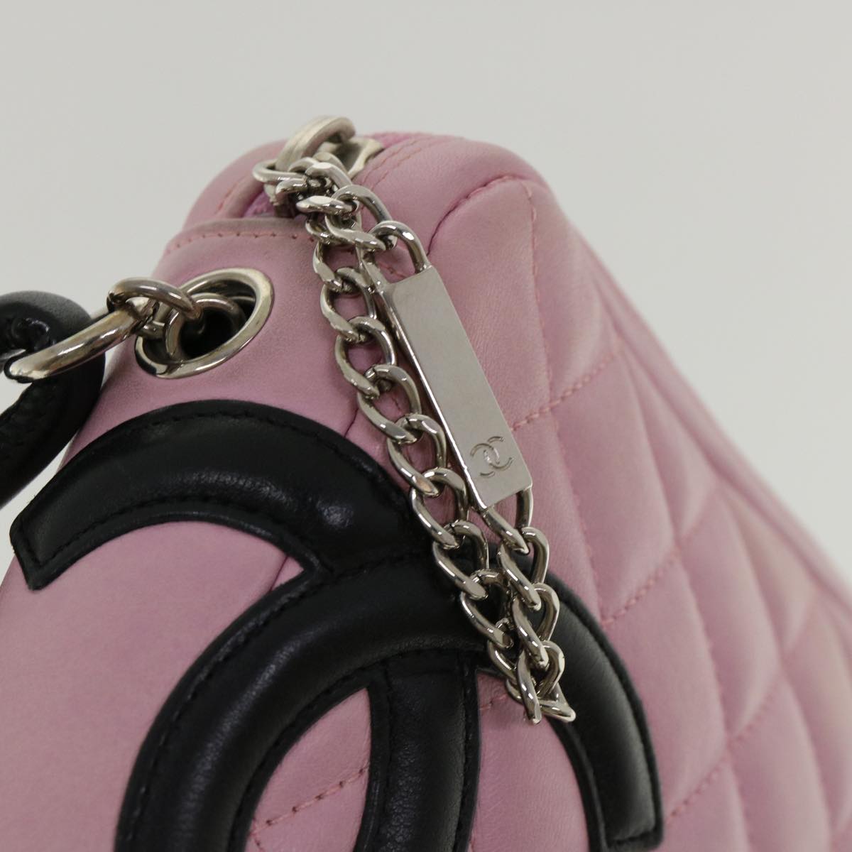 CHANEL Cambon Line Shoulder Bag Leather Pink CC Auth am3640A