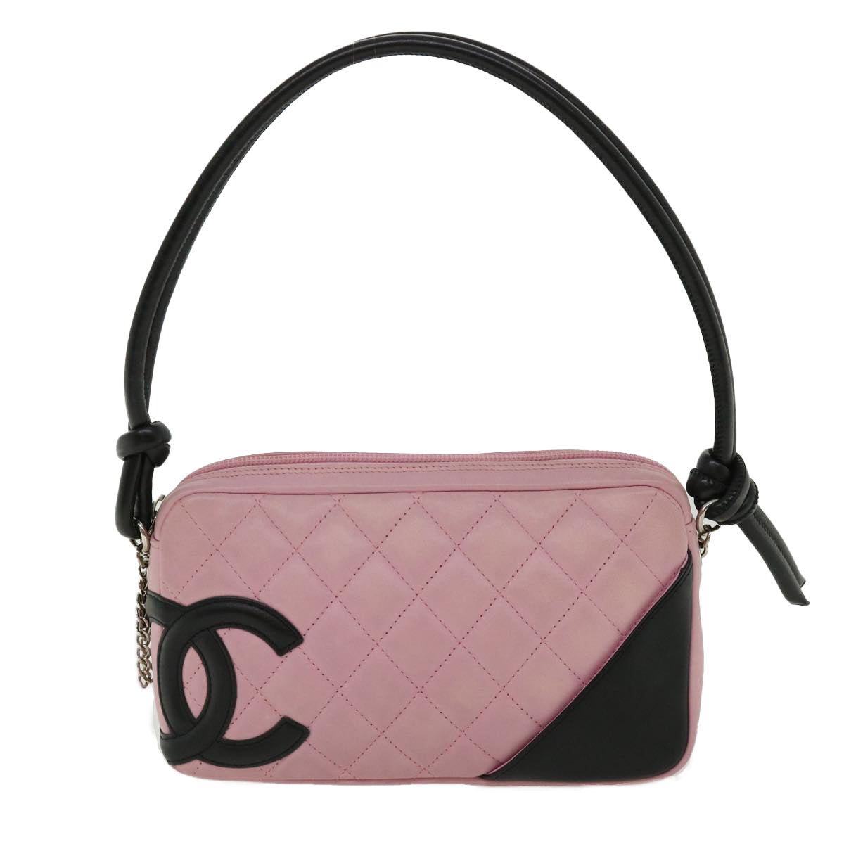 CHANEL Cambon Line Shoulder Bag Leather Pink CC Auth am3640A