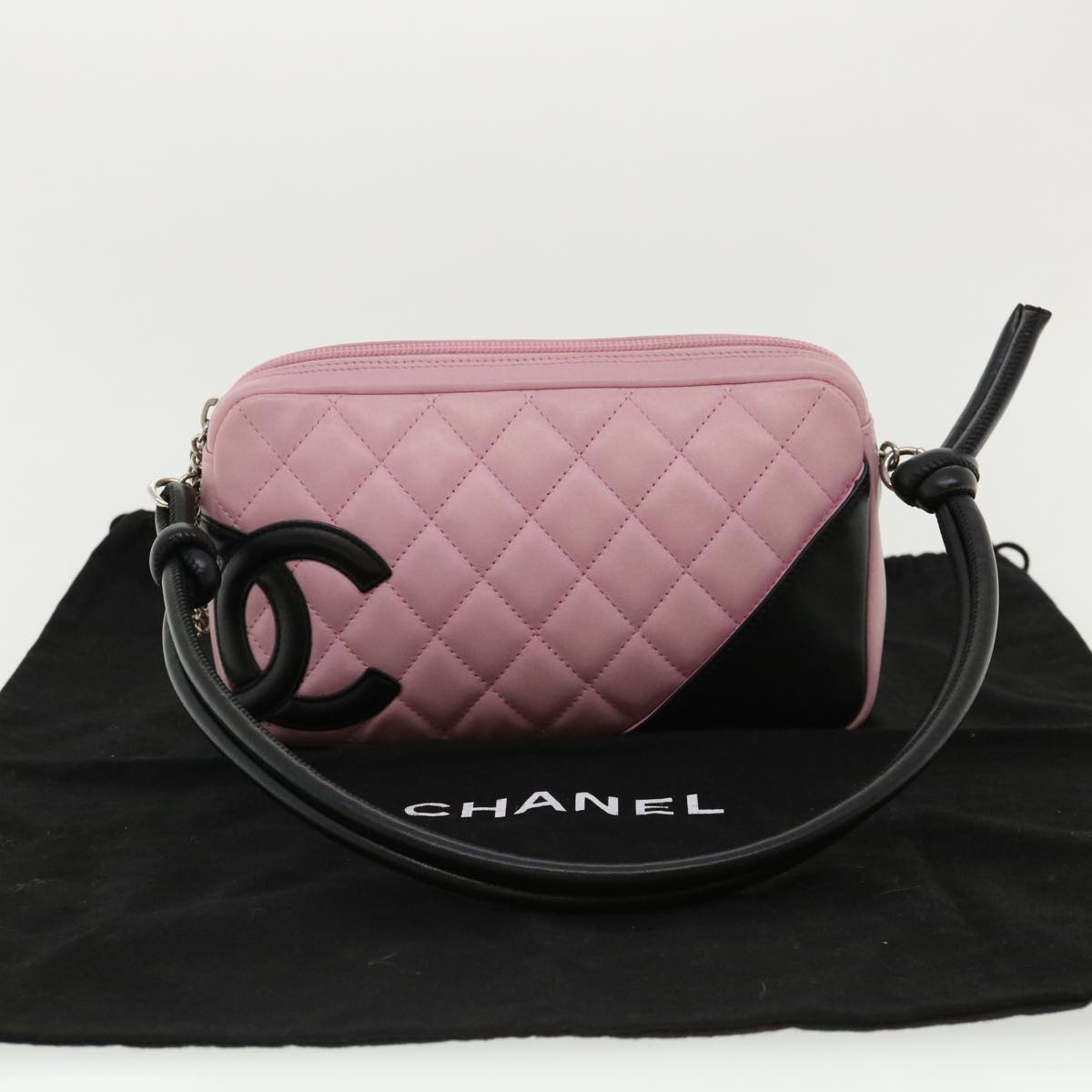 CHANEL Cambon Line Shoulder Bag Leather Pink CC Auth am3640A