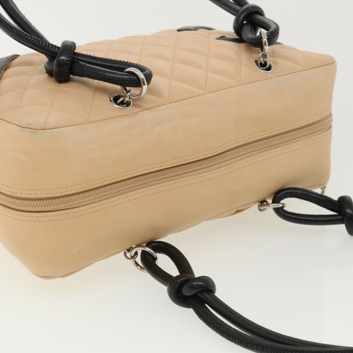 CHANEL Cambon Line Shoulder Bag Leather Beige CC Auth am3648