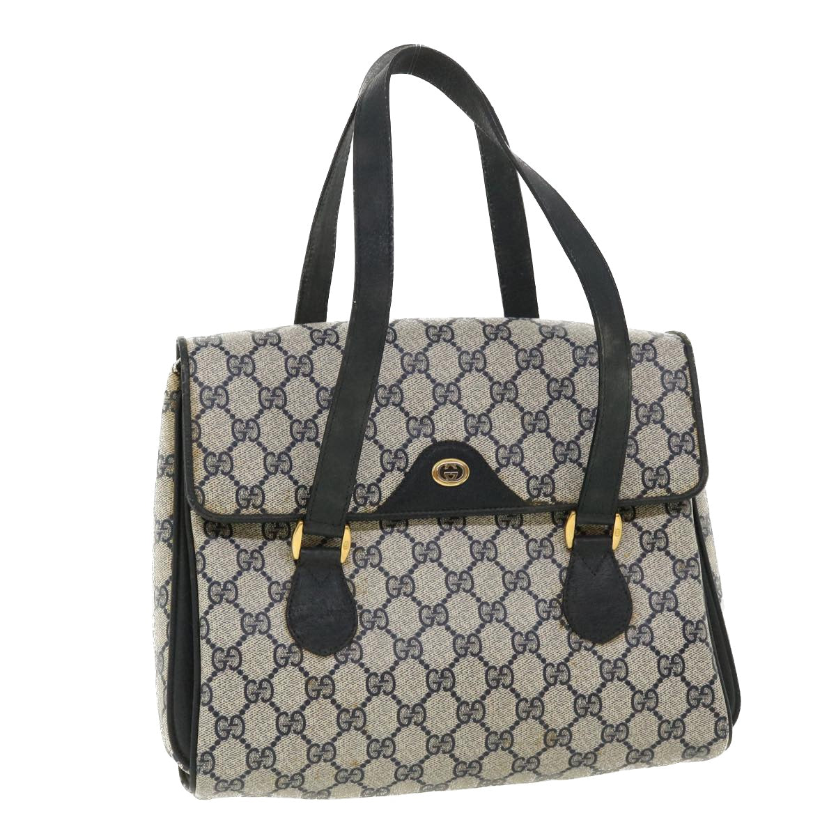 GUCCI GG Canvas Hand Bag PVC Leather Navy Auth am3682