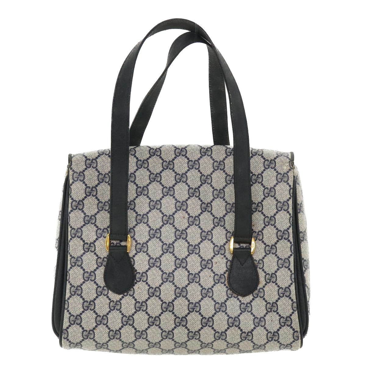 GUCCI GG Canvas Hand Bag PVC Leather Navy Auth am3682 - 0