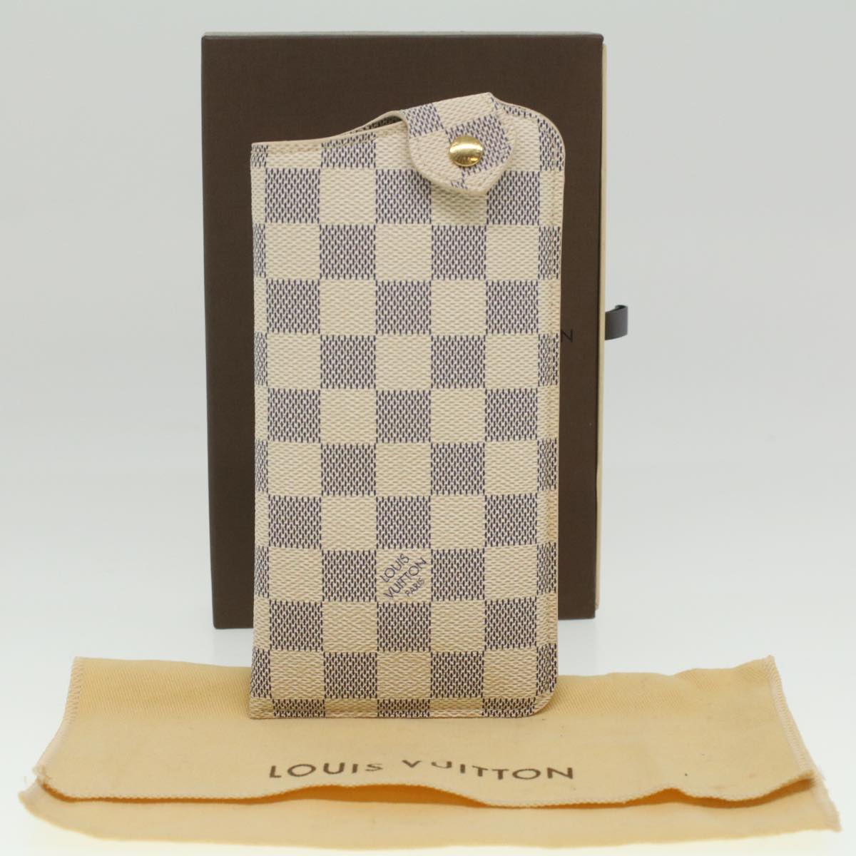 LOUIS VUITTON Damier Azur Etui A Lunettes MM Glasses Case N60025 LV Auth am3770