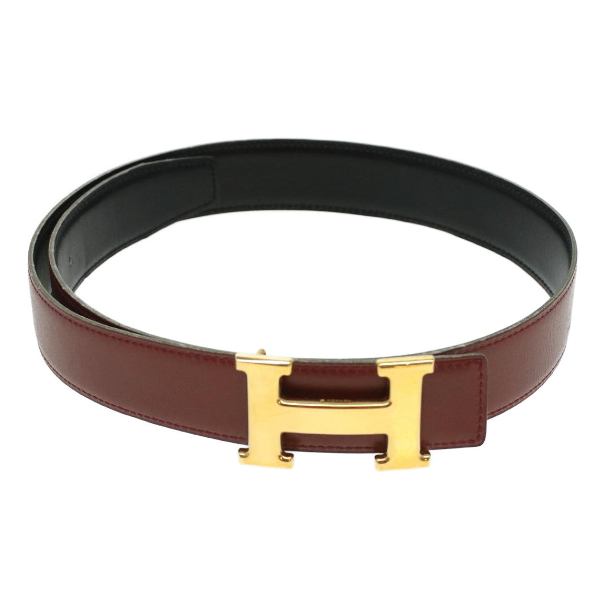 HERMES Belt Leather 29.5"" Red Auth am3774
