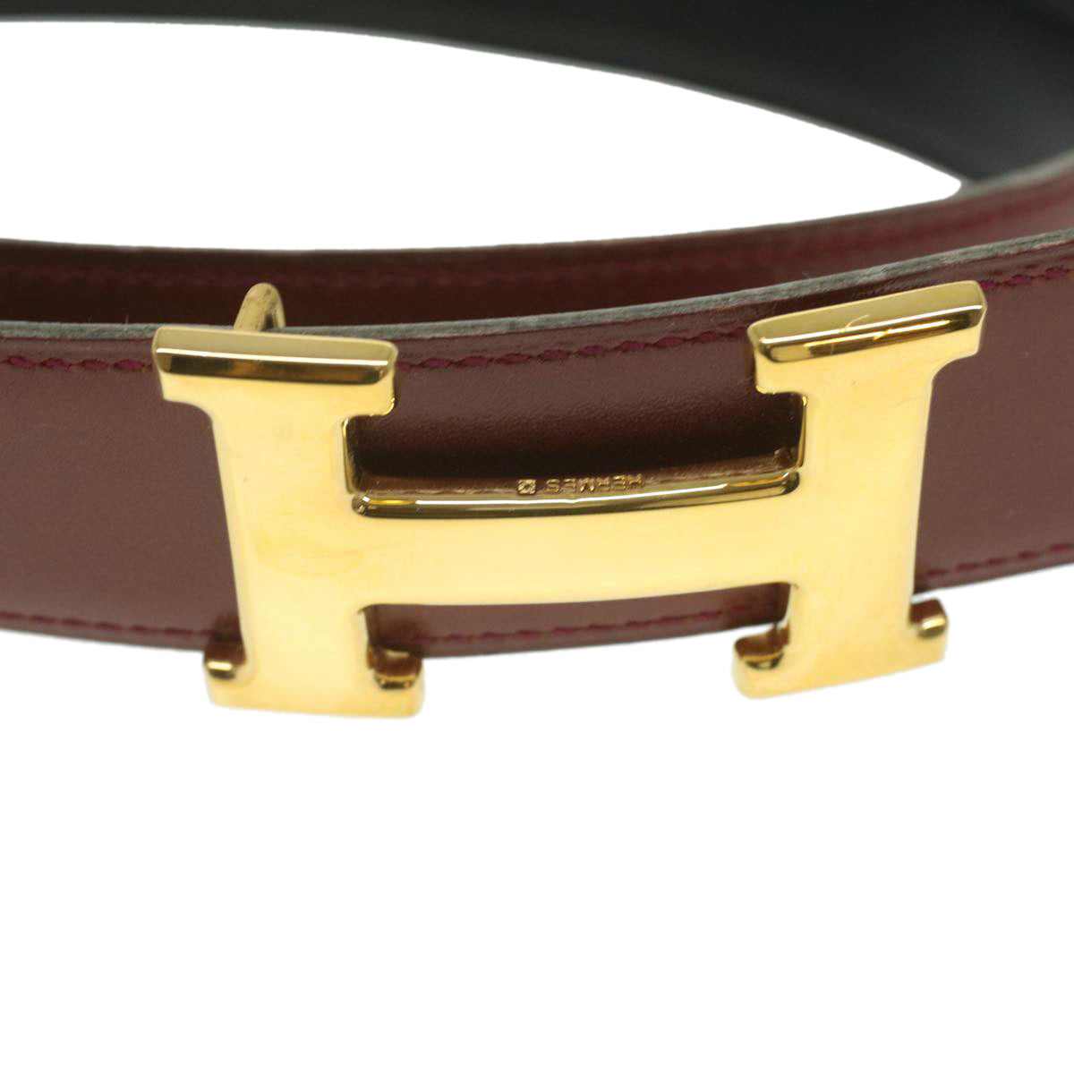 HERMES Belt Leather 29.5"" Red Auth am3774