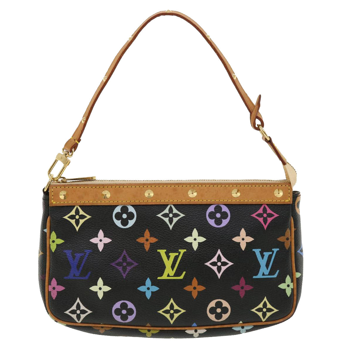 LOUIS VUITTON Multicolor Pochette Accessoires Pouch Black M92648 LV Auth am3795