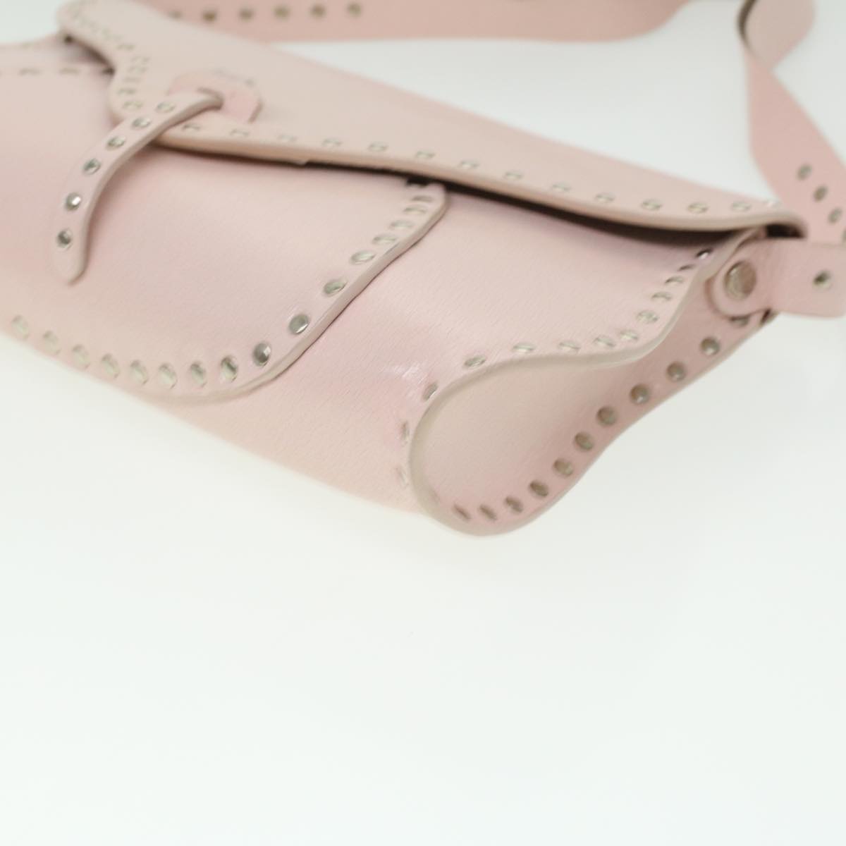 CELINE Studs Shoulder Bag Leather Pink CE00/23 Auth am3799