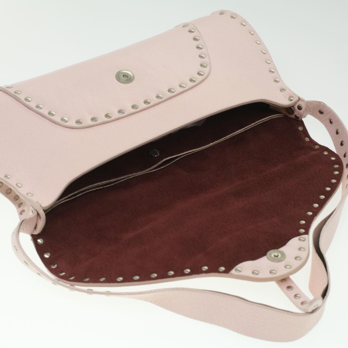 CELINE Studs Shoulder Bag Leather Pink CE00/23 Auth am3799