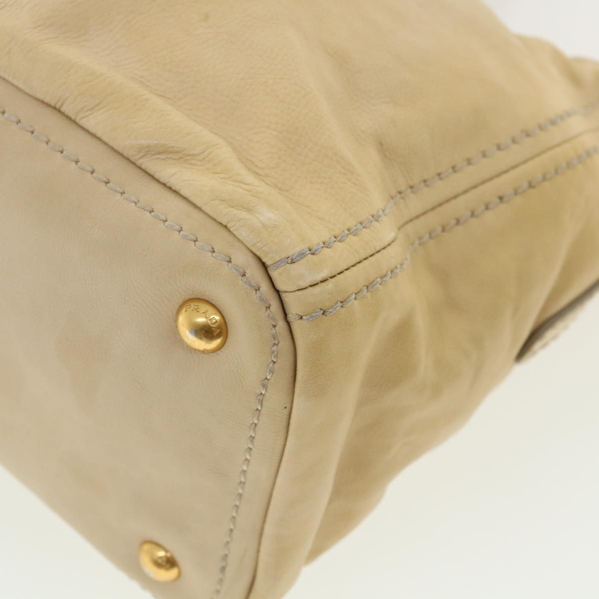 PRADA Shoulder Bag Leather 2way Beige Auth am3807