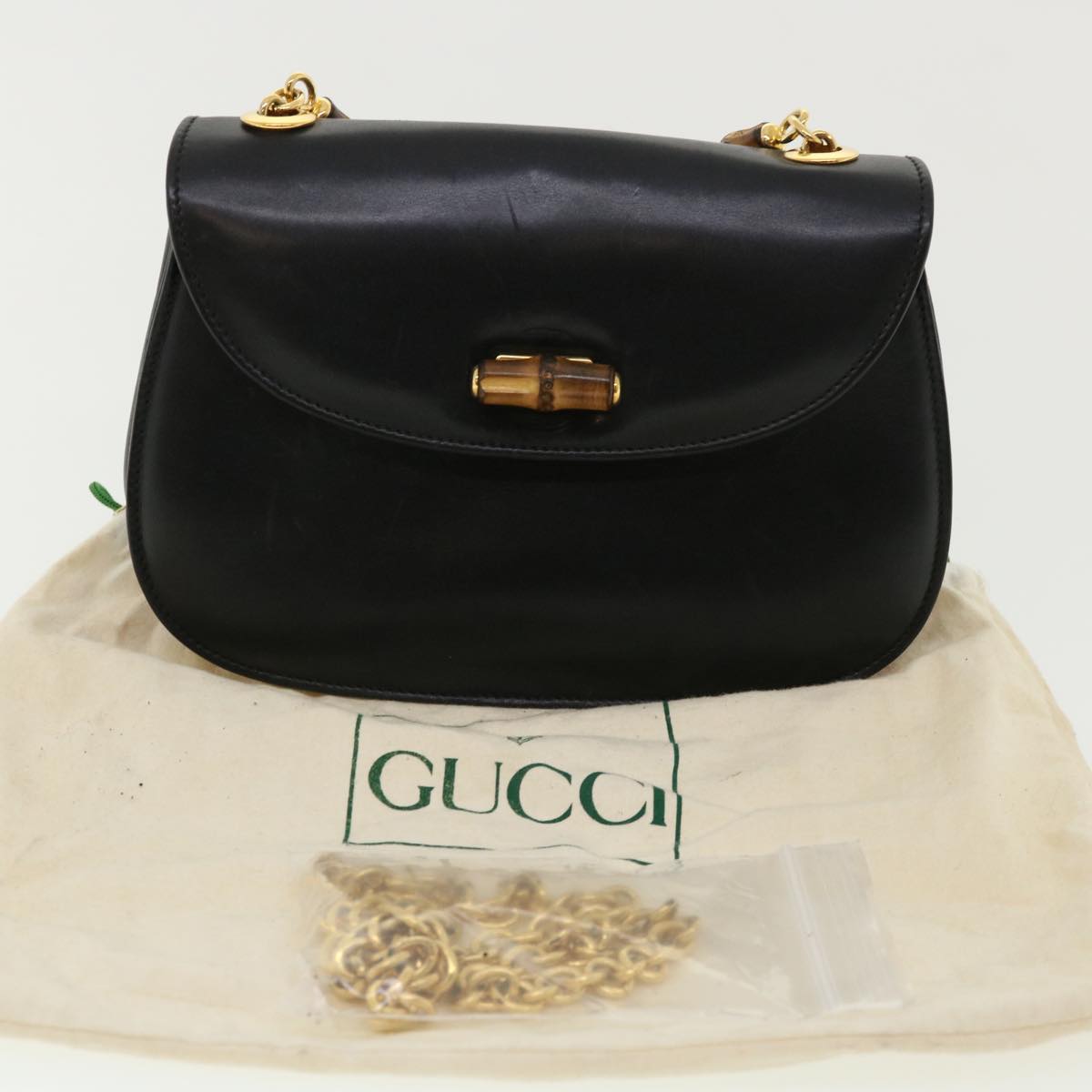GUCCI Bamboo Chain Hand Bag Leather Black 0011151497 Auth am3810