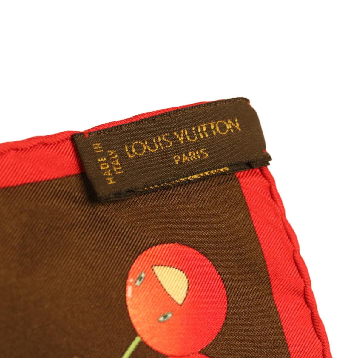 LOUIS VUITTON Monogram Cherry Takashi Murakami Scarf Silk Red Brown Auth am3844
