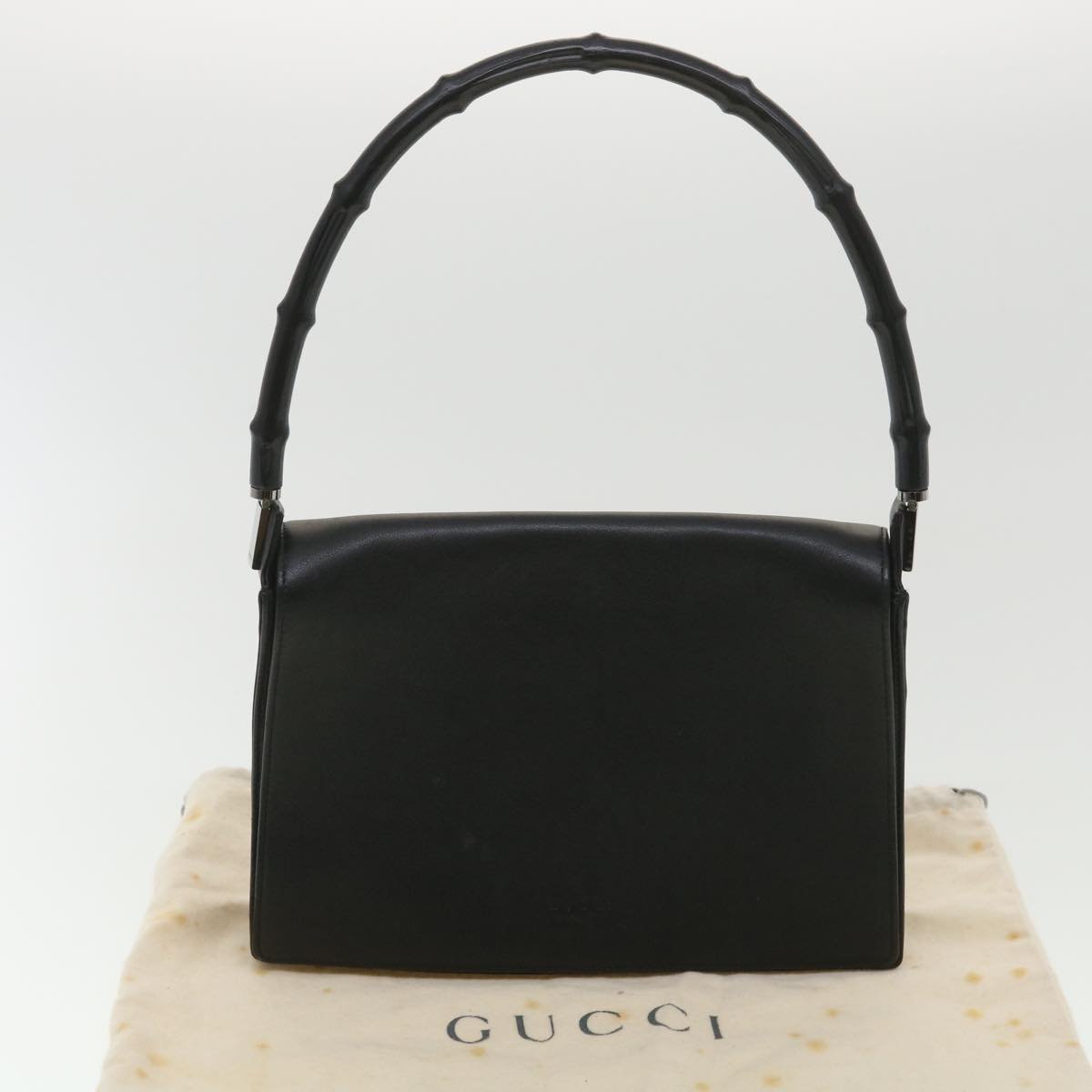 GUCCI Bamboo Shoulder Bag Leather Black 001 3239 001998 Auth am3859