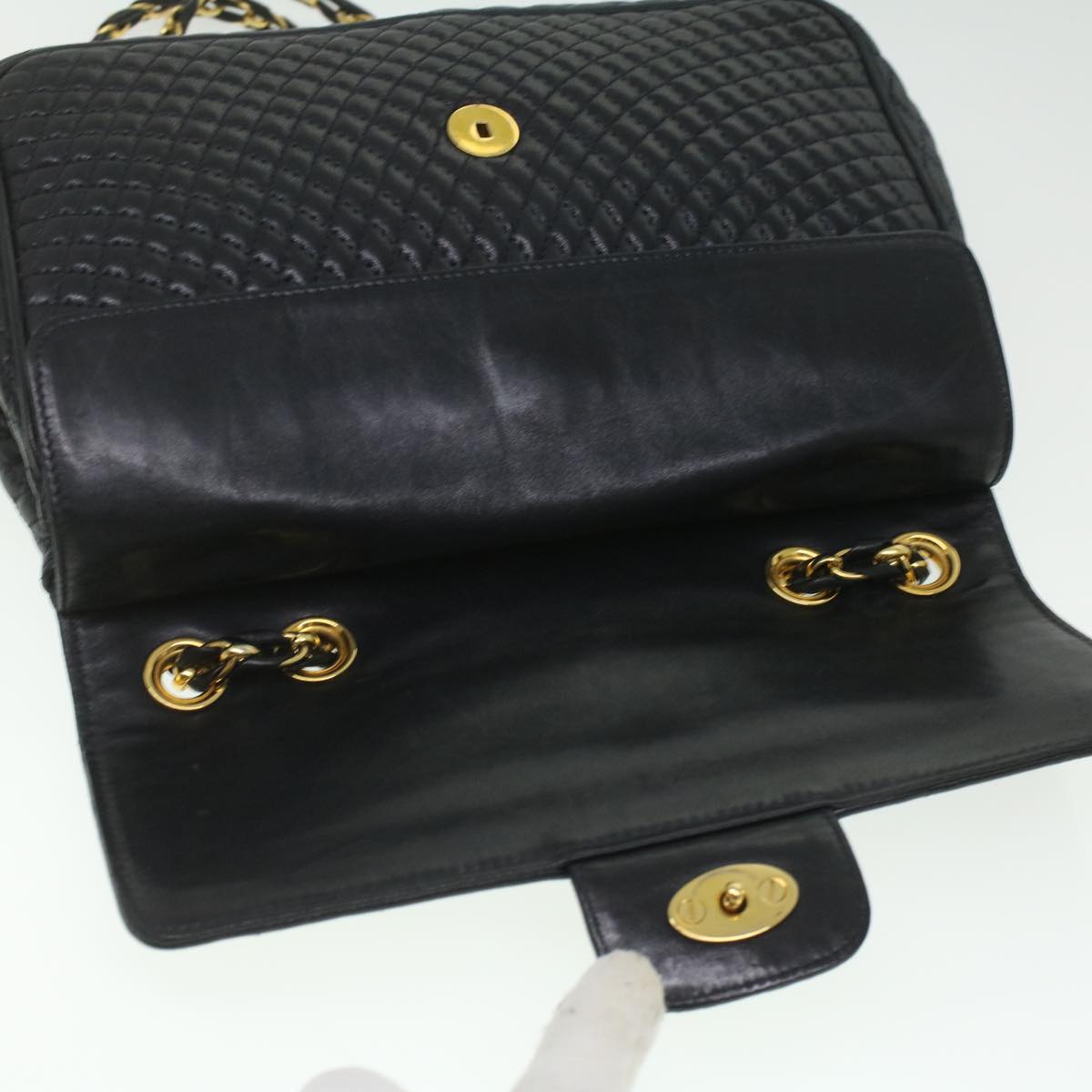 BALLY Chain Shoulder Bag Leather Black Auth am3867