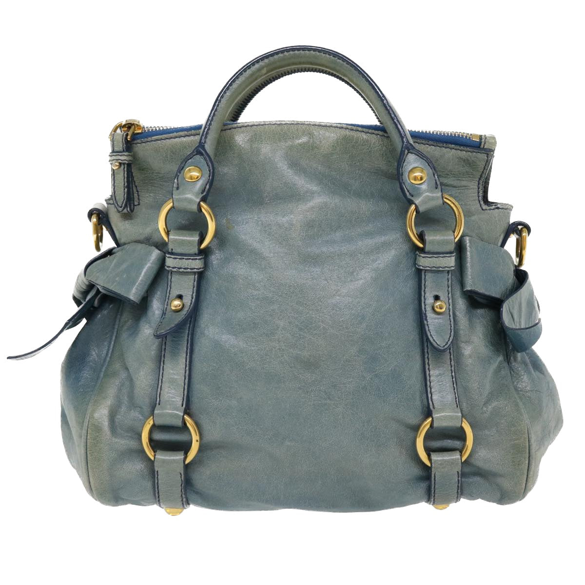 Miu Miu Shoulder Bag Leather 2way Blue Auth am3868 - 0