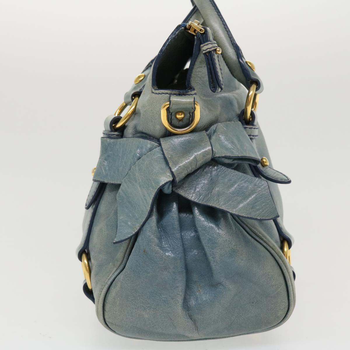 Miu Miu Shoulder Bag Leather 2way Blue Auth am3868