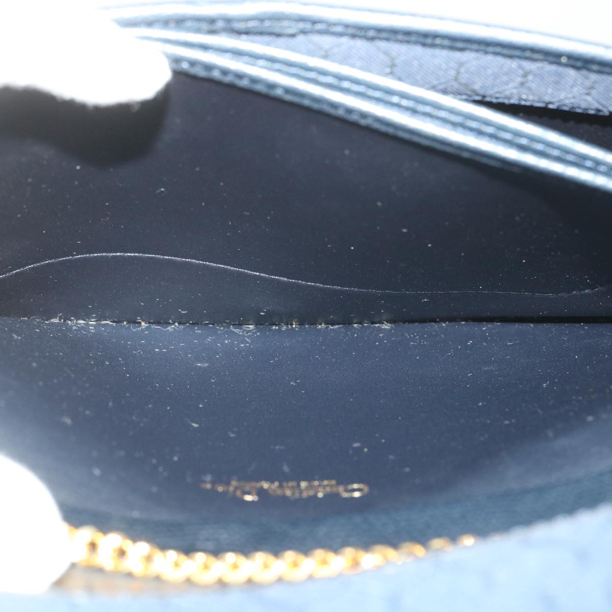 Christian Dior Honeycomb Canvas Chain Shoulder Bag Navy Auth am3874