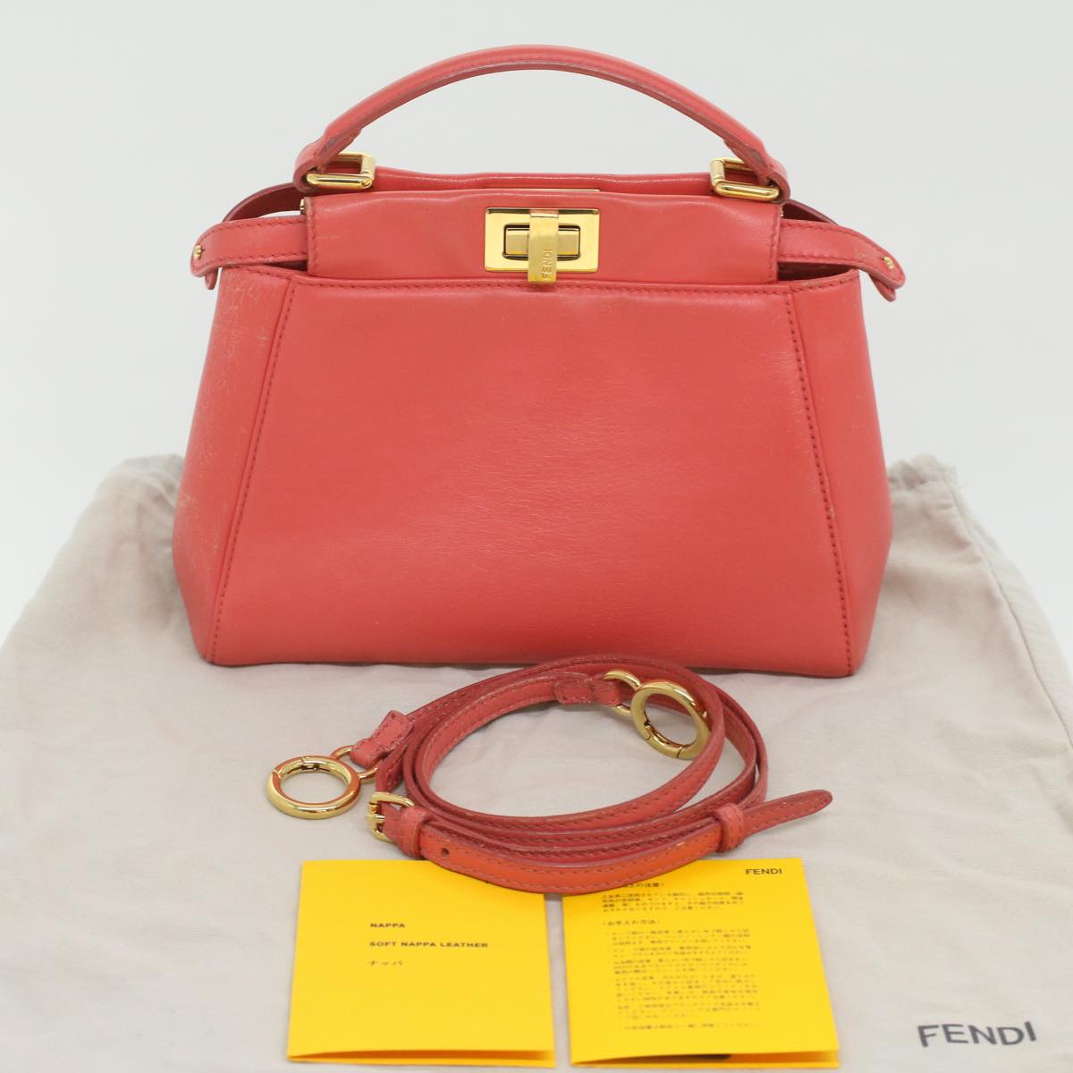 FENDI micro picaboo Hand Bag Leather 2way Orange Auth am3883
