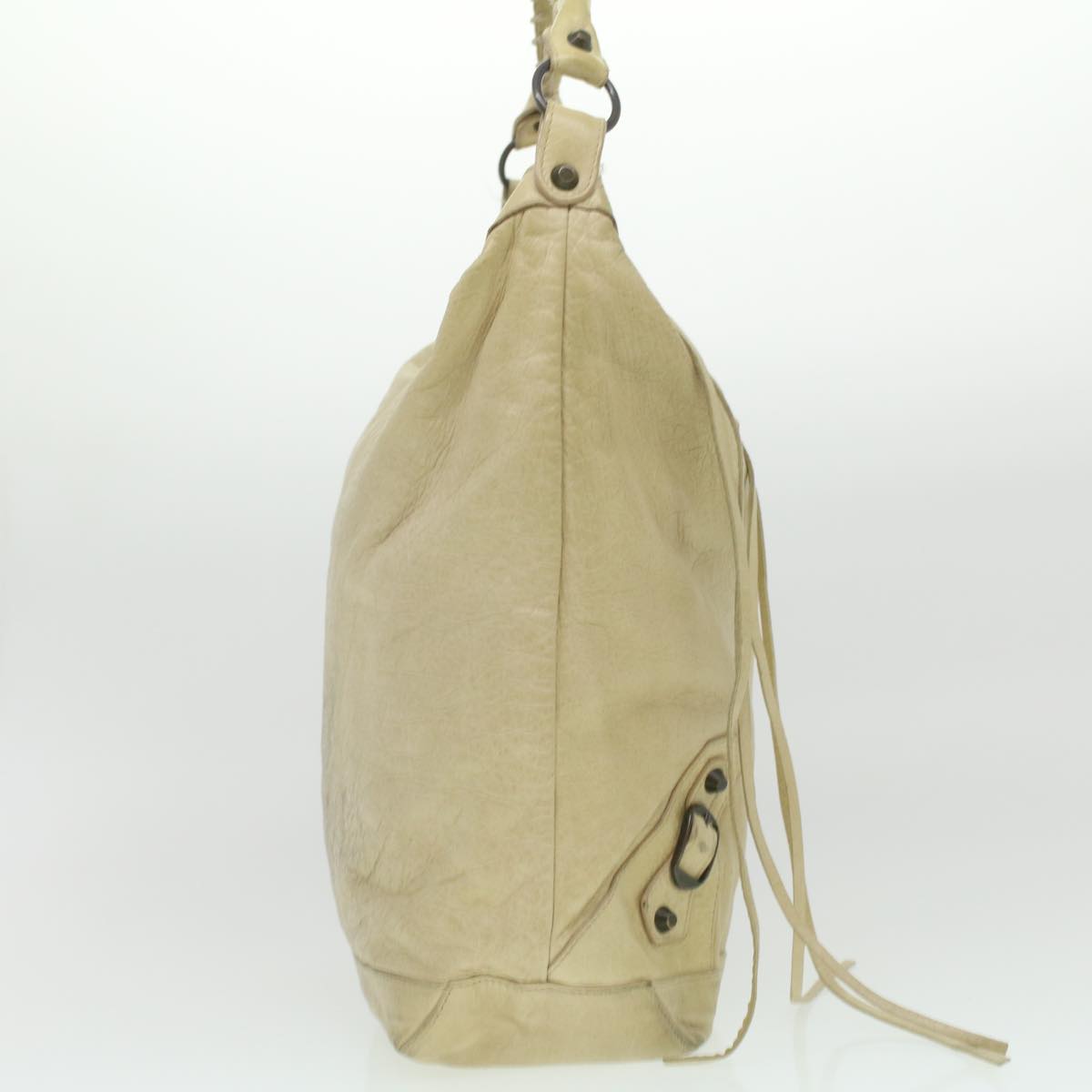 BALENCIAGA Classic Day Shoulder Bag Leather Beige Auth am3941