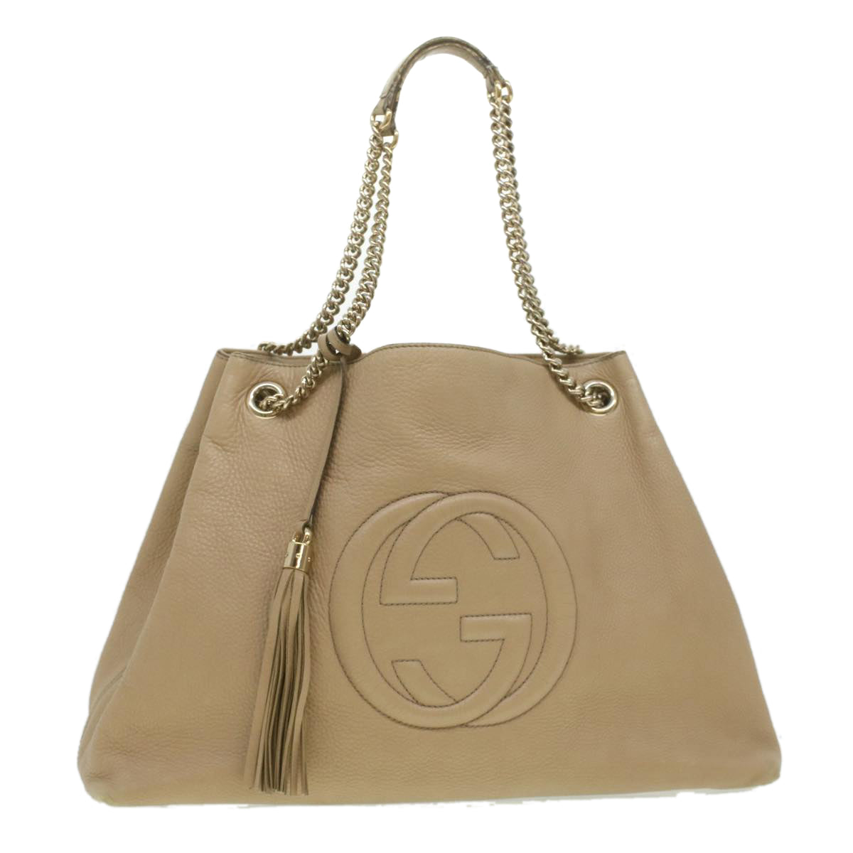 GUCCI Chain Soho Shoulder Bag Leather Beige 310306 Auth am3948