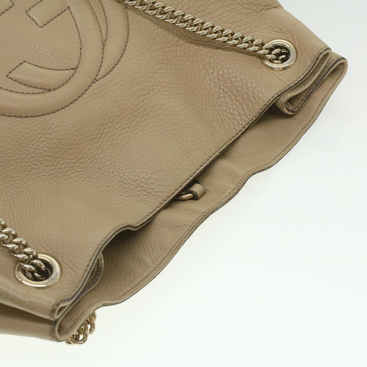 GUCCI Chain Soho Shoulder Bag Leather Beige 310306 Auth am3948