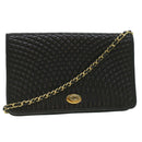 BALLY Chain Shoulder Bag Leather Black Auth am3952-1