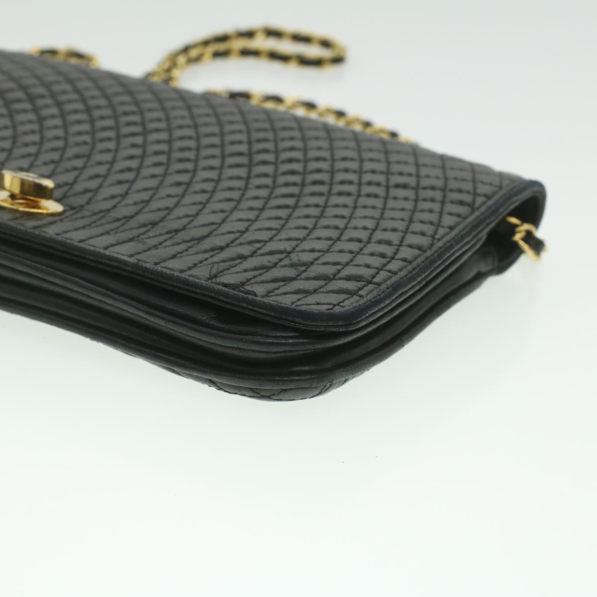 BALLY Chain Shoulder Bag Leather Black Auth am3952