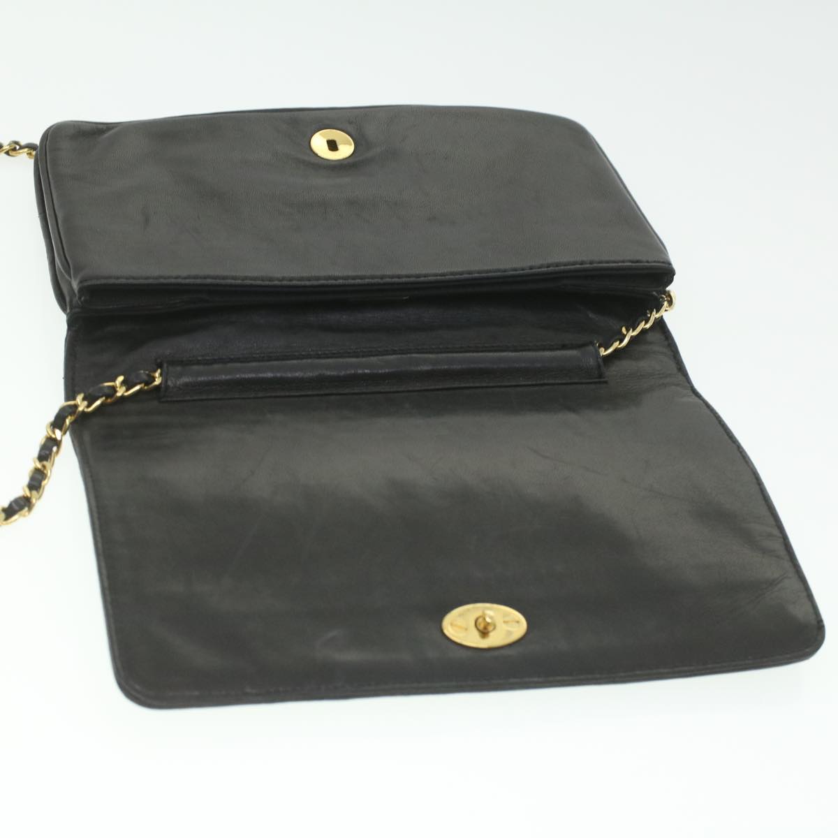 BALLY Chain Shoulder Bag Leather Black Auth am3952