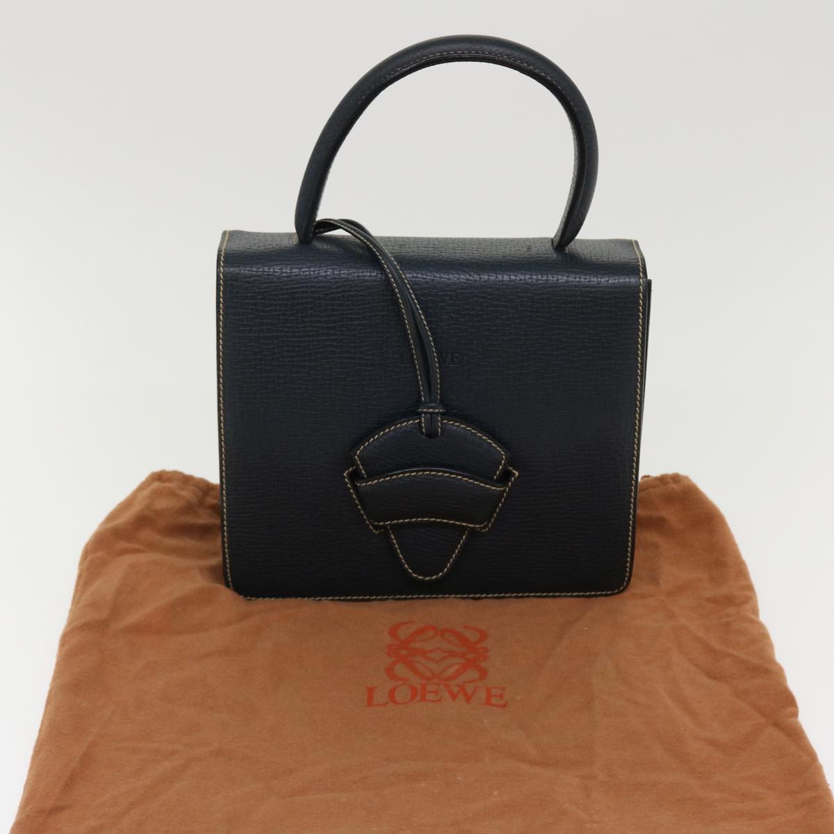 LOEWE Barcelona Hand Bag Leather Navy Auth am3961