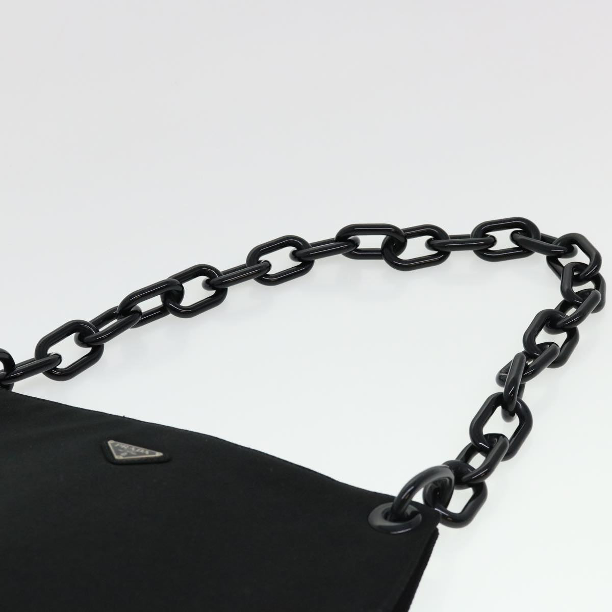 PRADA Chain Shoulder Bag Canvas Black Auth am3987