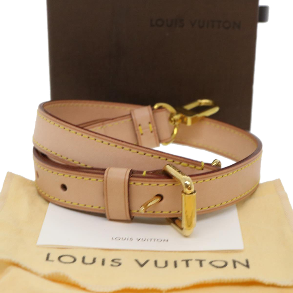 LOUIS VUITTON Shoulder Strap Leather 22.4""-26.4"" Beige LV Auth am3991