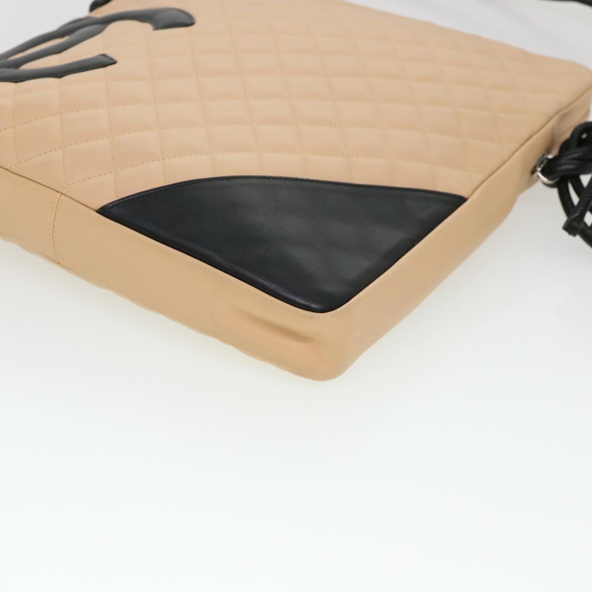 CHANEL Cambon Line Shoulder Bag Caviar Skin Beige CC Auth am4027