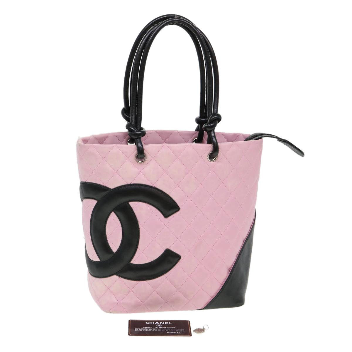 CHANEL Cambon Line Shoulder Bag Caviar Skin Pink CC Auth am4029