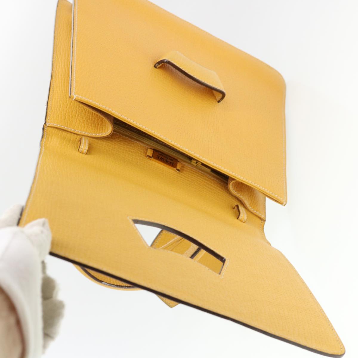 LOEWE Barcelona Hand Bag Leather 2way Yellow Auth am4030