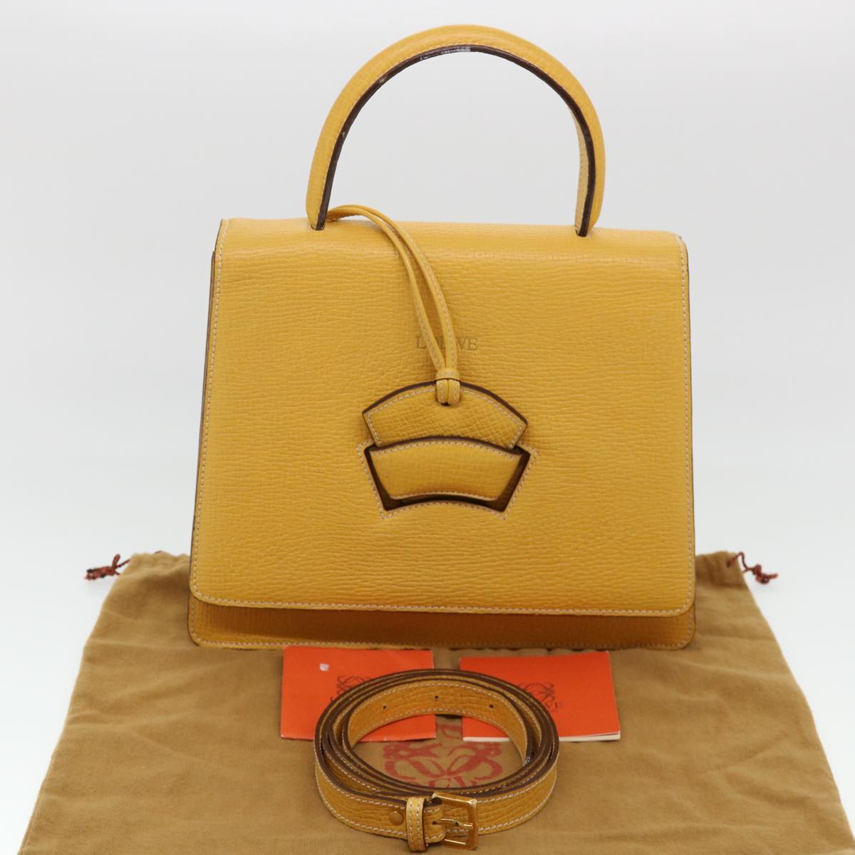 LOEWE Barcelona Hand Bag Leather 2way Yellow Auth am4030