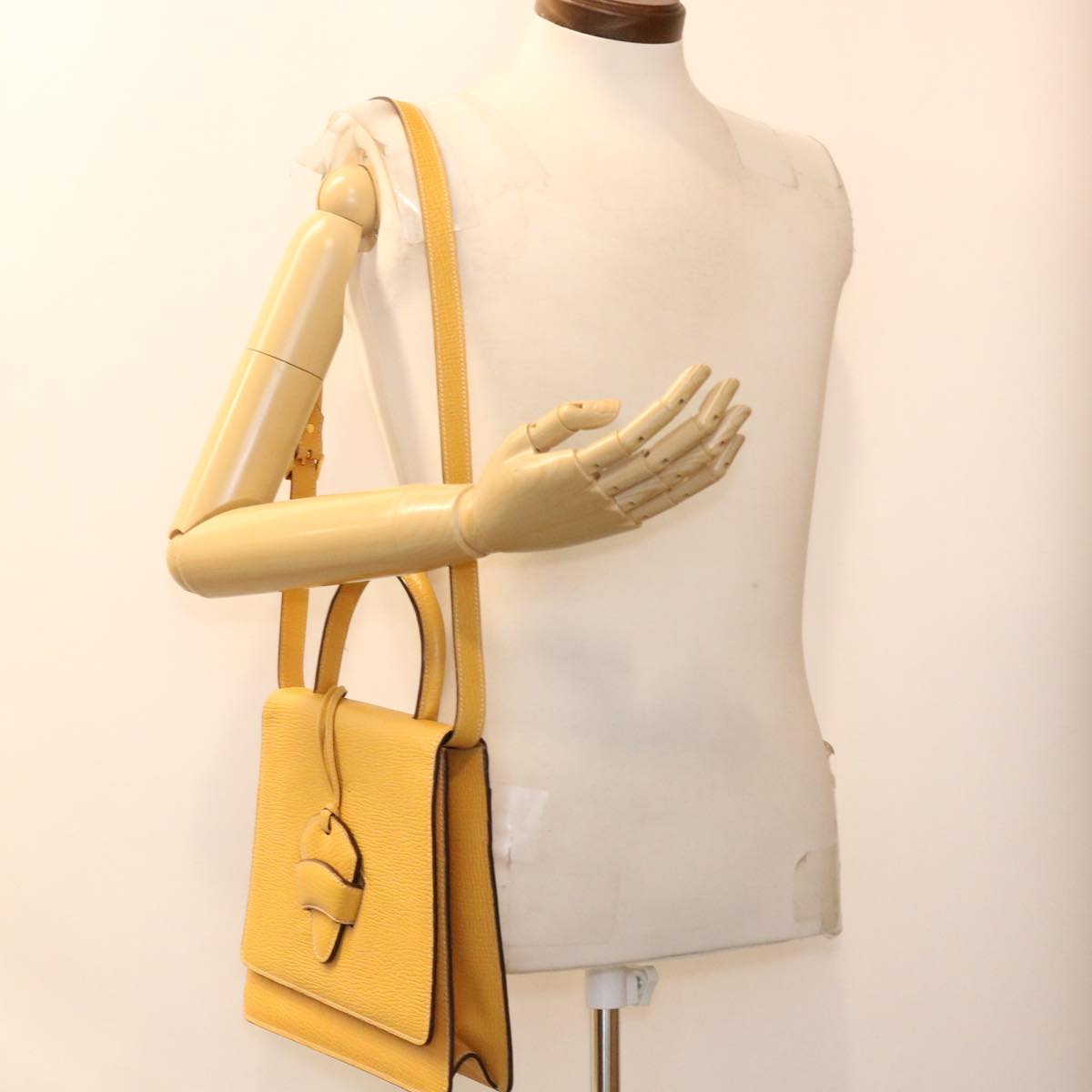 LOEWE Barcelona Hand Bag Leather 2way Yellow Auth am4030