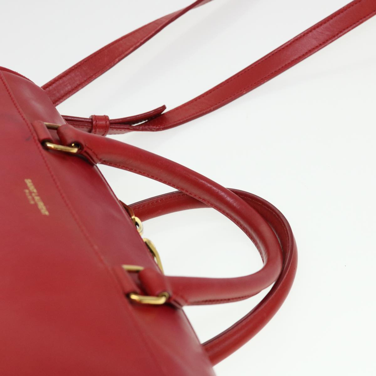 SAINT LAURENT Shoulder Bag Leather 2way Red Auth am4031