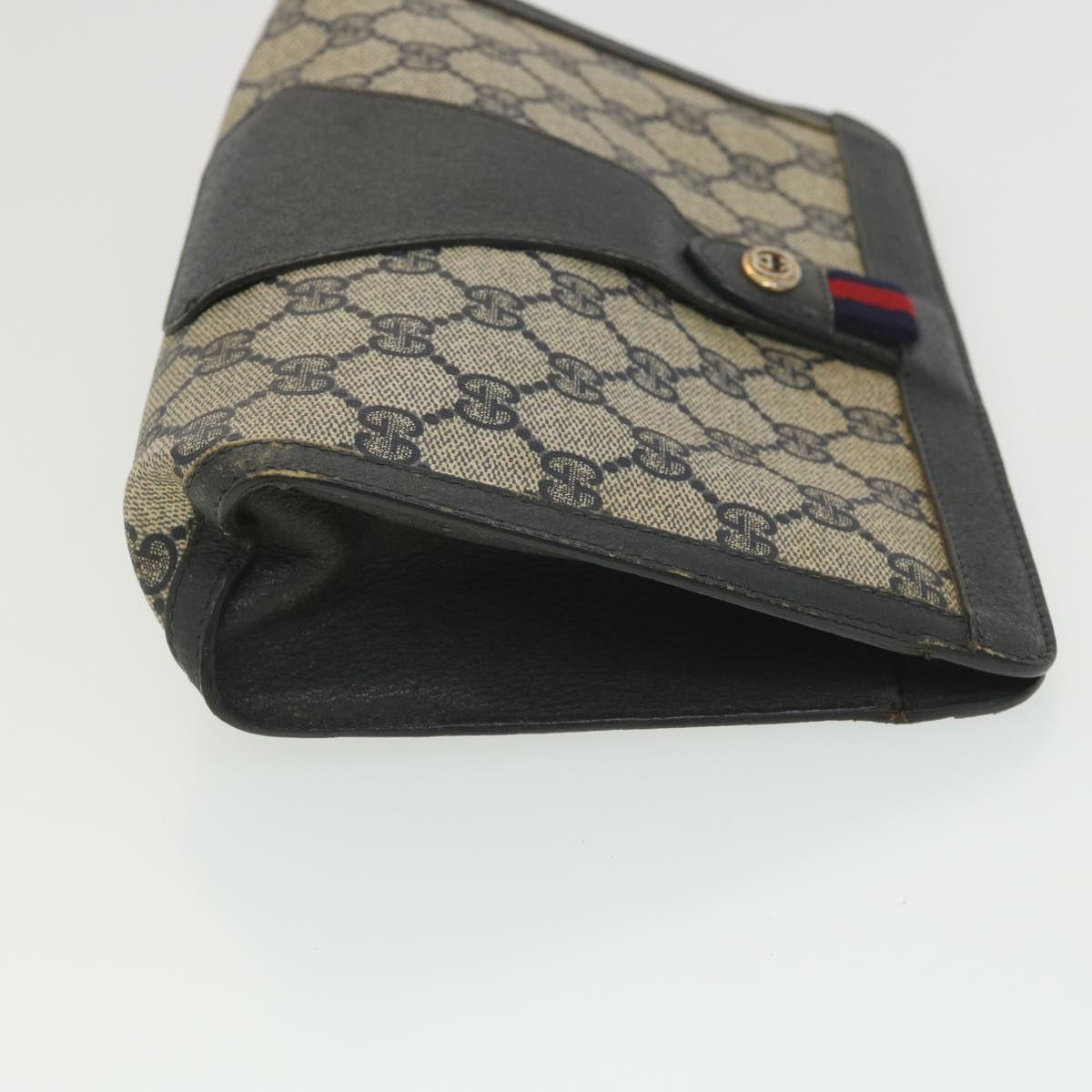 GUCCI GG Canvas Sherry Line Clutch Bag Gray Red Navy 89.01.032 Auth am4045