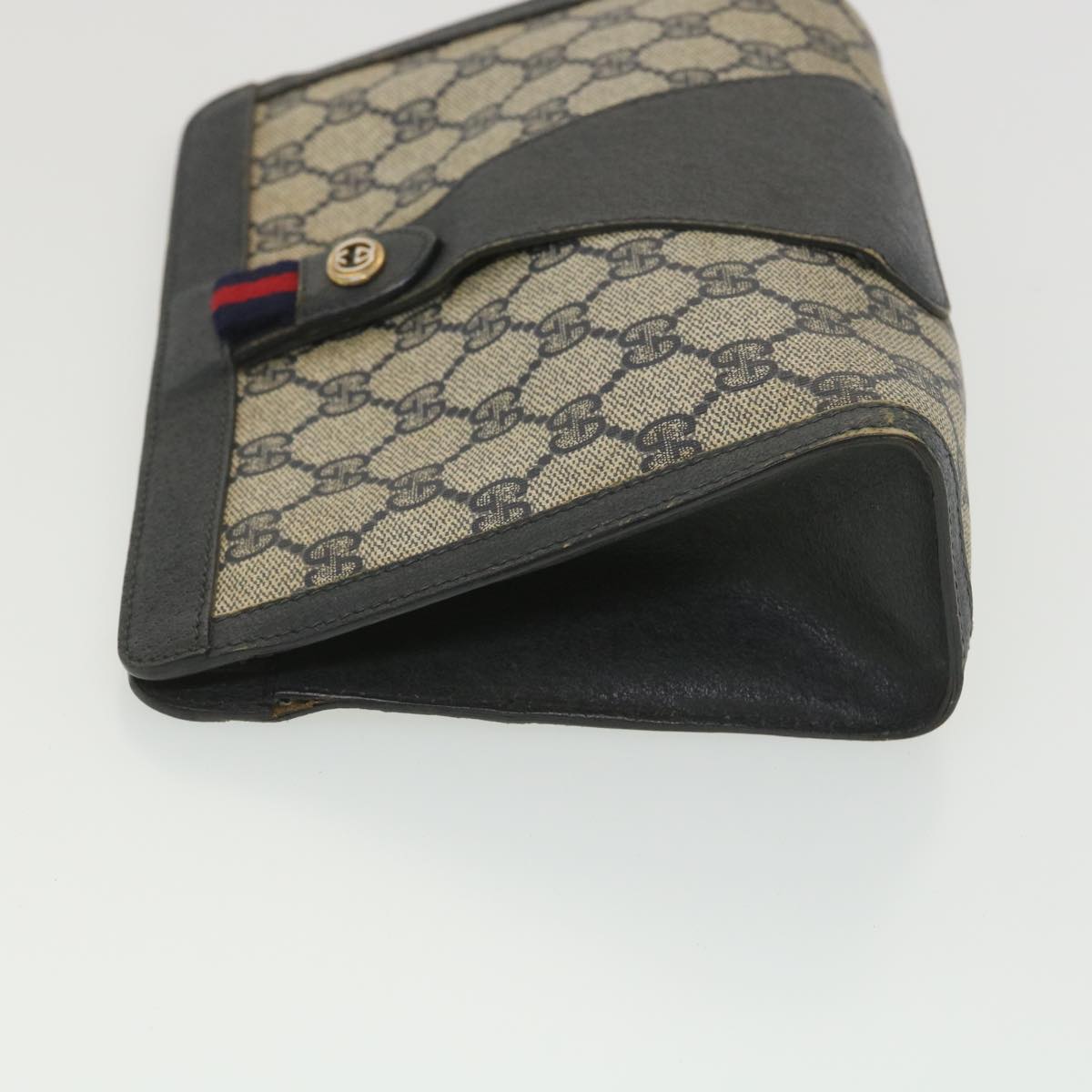 GUCCI GG Canvas Sherry Line Clutch Bag Gray Red Navy 89.01.032 Auth am4045