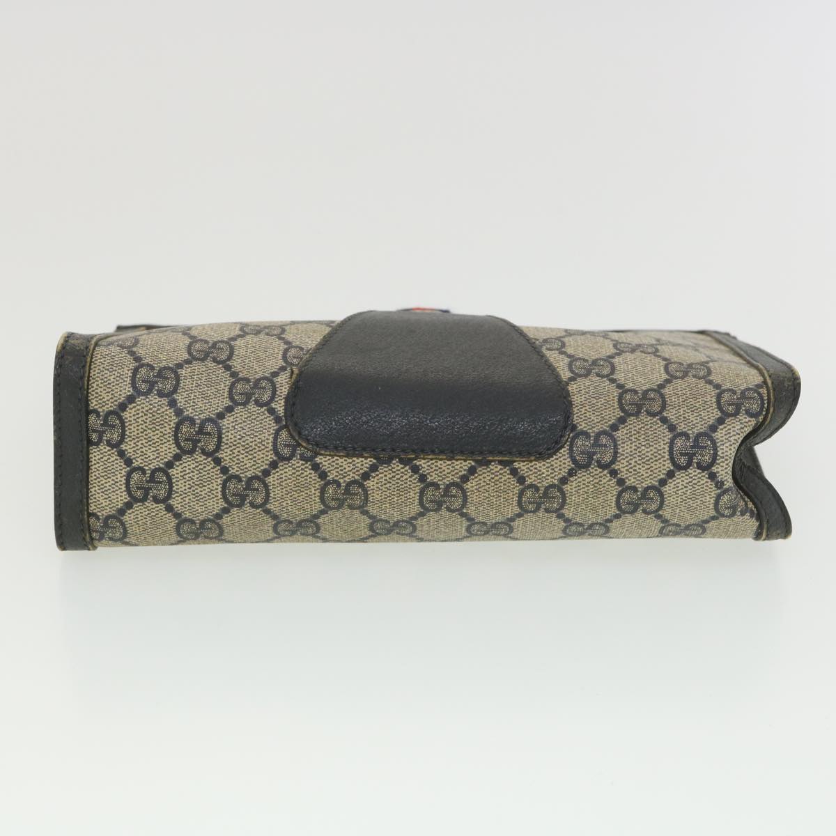 GUCCI GG Canvas Sherry Line Clutch Bag Gray Red Navy 89.01.032 Auth am4045