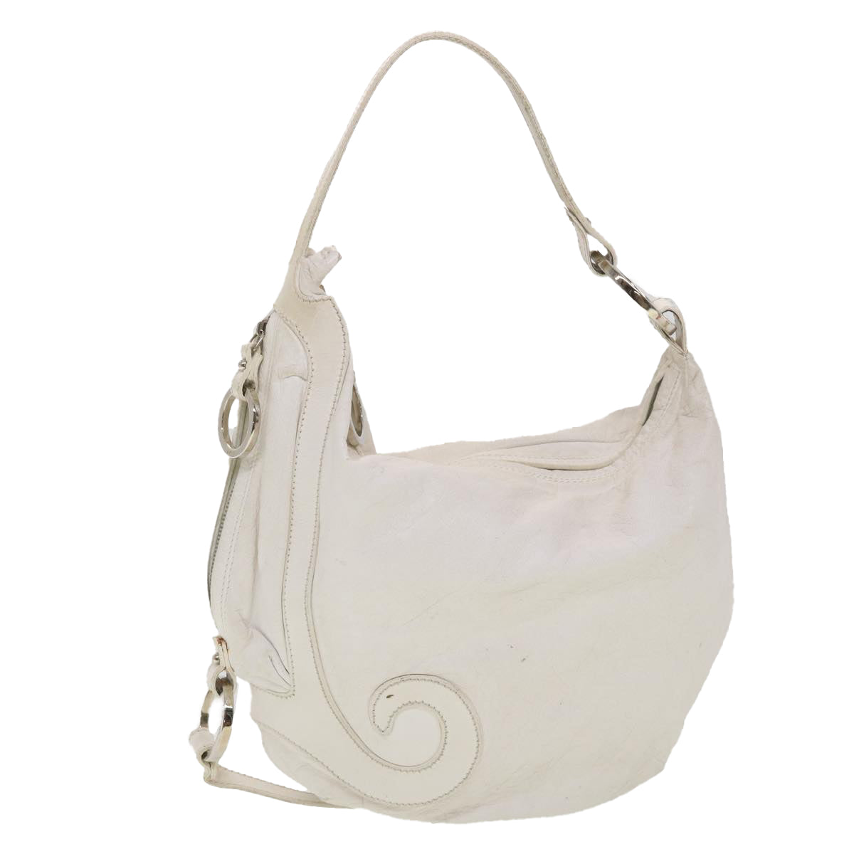 FENDI Shoulder Bag Leather White Auth am4051