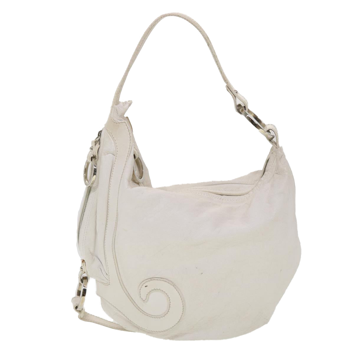 FENDI Shoulder Bag Leather White Auth am4051