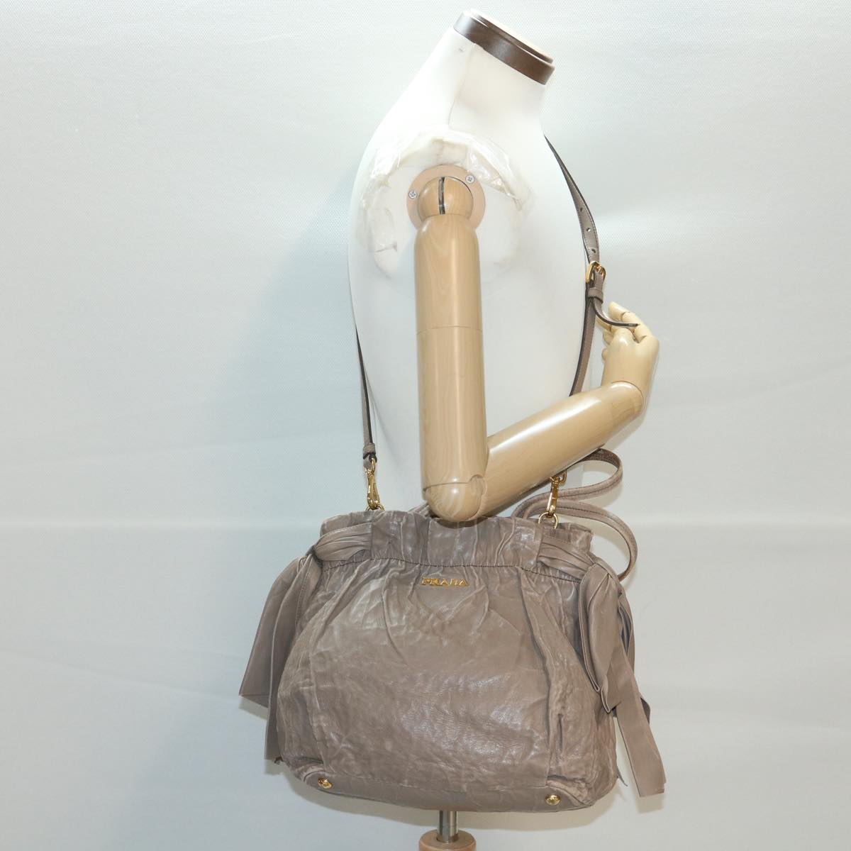 PRADA Hand Bag Leather 2way Gray Auth am4052