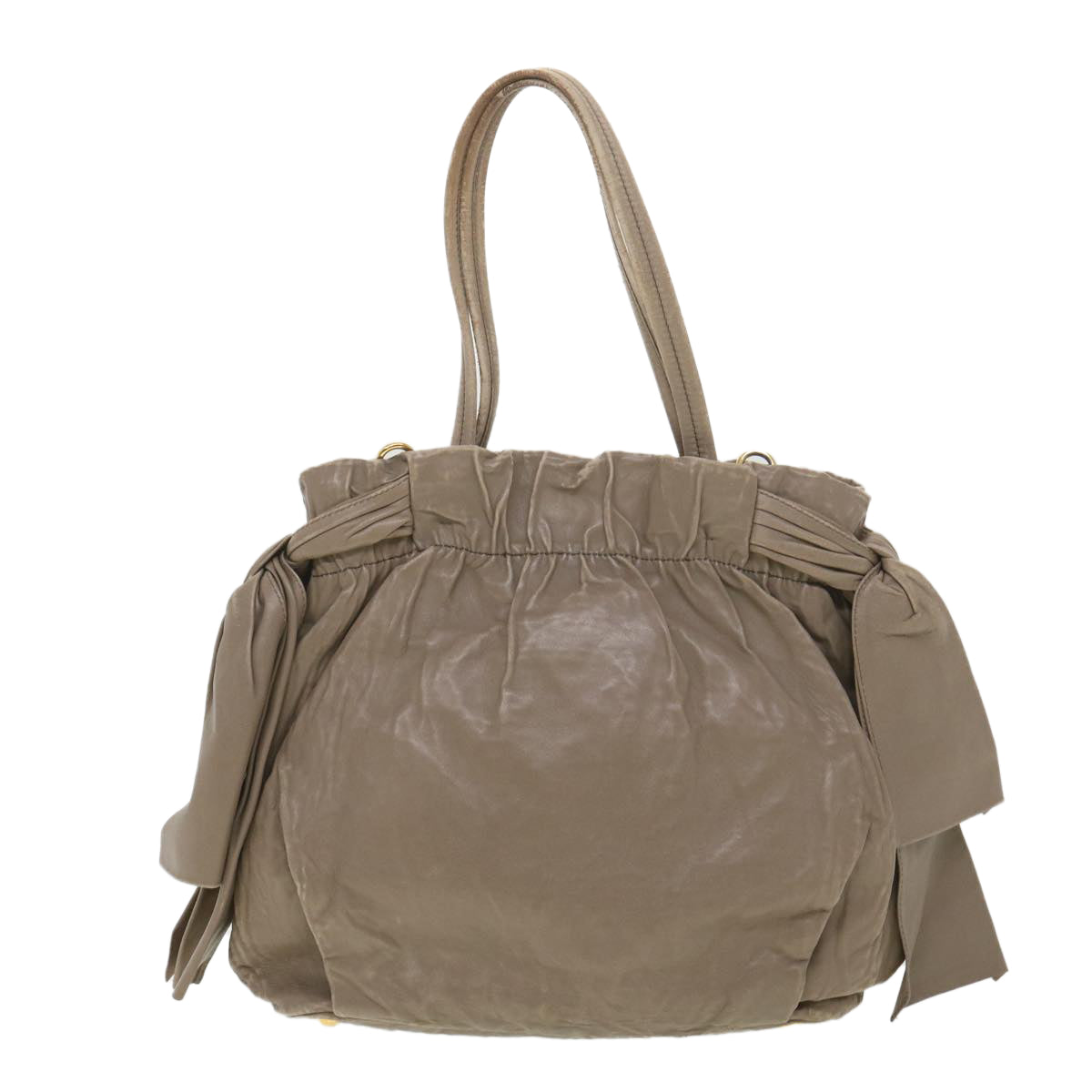 PRADA Hand Bag Leather 2way Gray Auth am4052 - 0