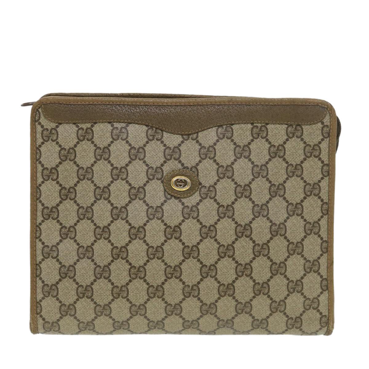 GUCCI GG Canvas Clutch Bag PVC Leather Beige 97.01.038 Auth am4070