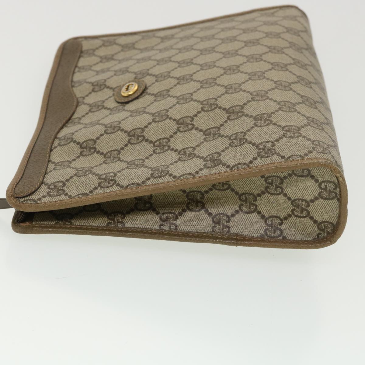 GUCCI GG Canvas Clutch Bag PVC Leather Beige 97.01.038 Auth am4070