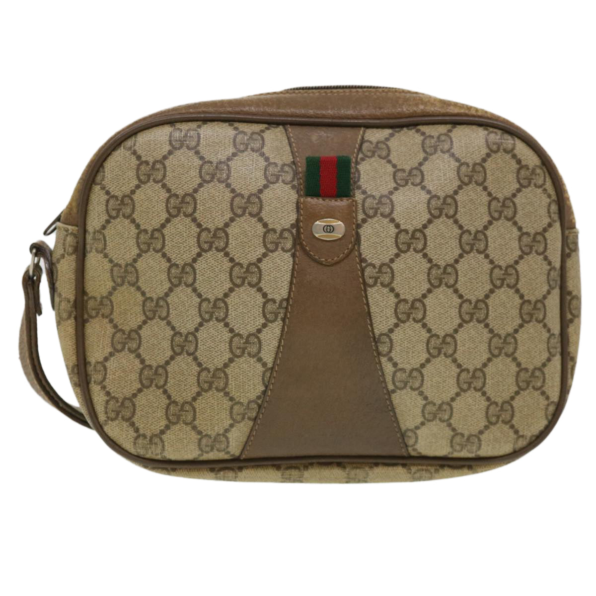 GUCCI GG Canvas Web Sherry Line Clutch Bag Beige Red Green Auth am4114